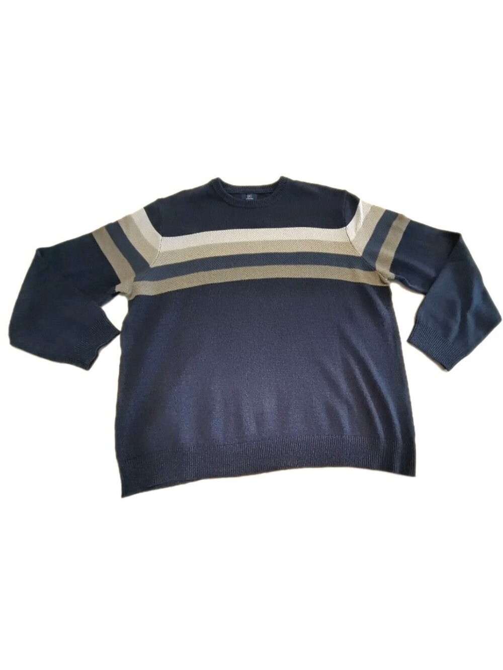 George Men Pullover Knit Sweater 3XL Classic Casual  Navy Blue Striped